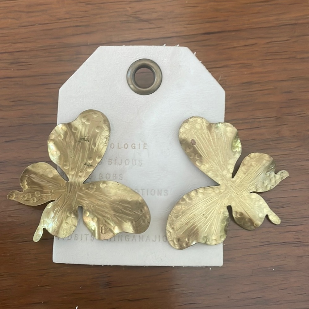 Anthropologie Brass Butterfly Earrings